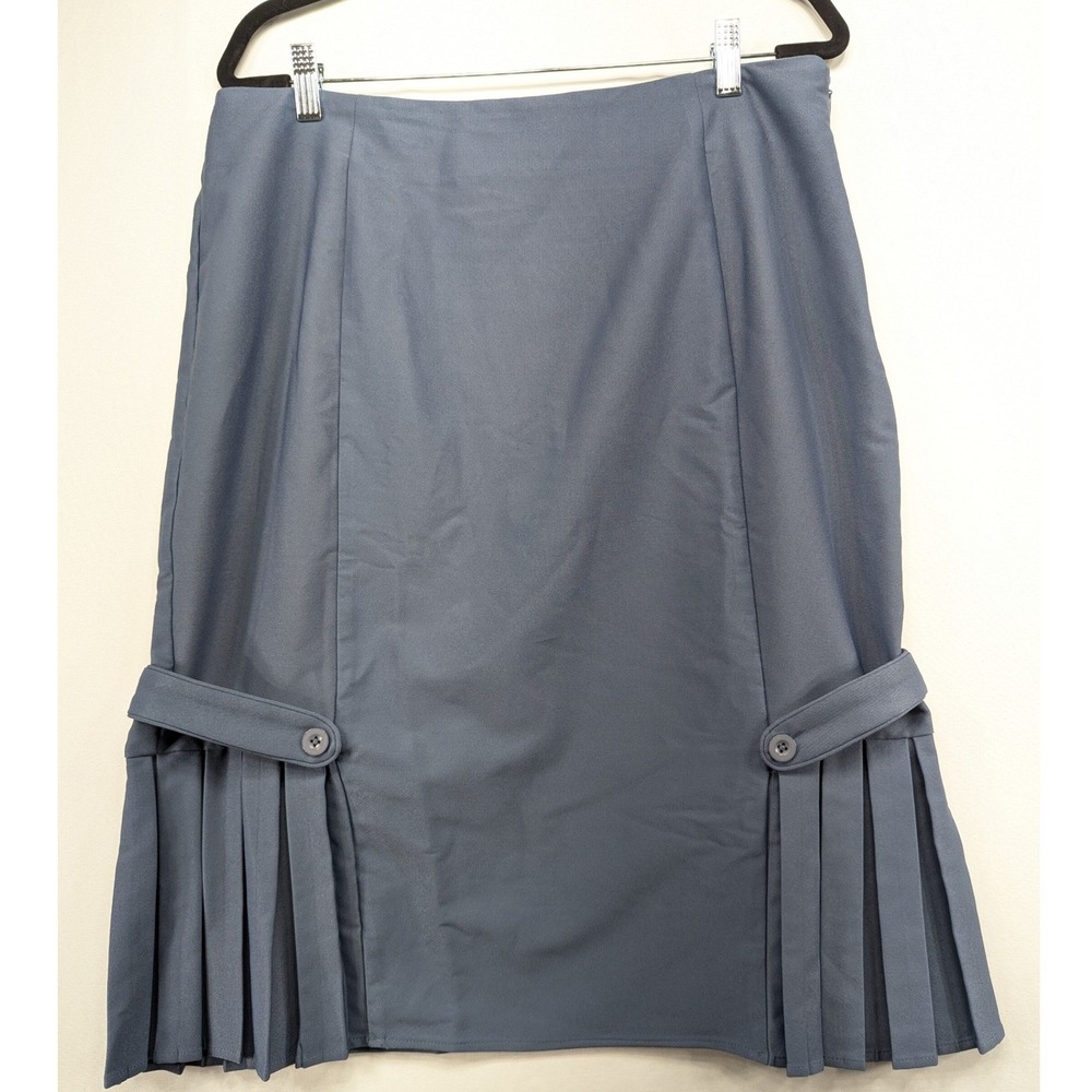 Belle Poque Slate Blue Pleated Hem Pencil Skirt Vintage‎ Style XXL Button Detail